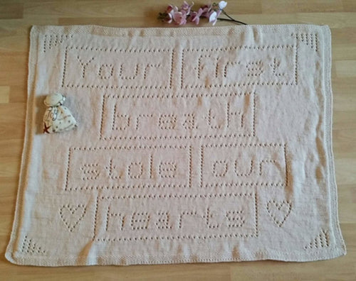 Modern Lace words Frst Breath Baby Blanket Knitting Patterns